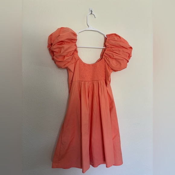 Abercrombie & Fitch ruched puff sleeve mini dress in coral pink small - Picture 4 of 5